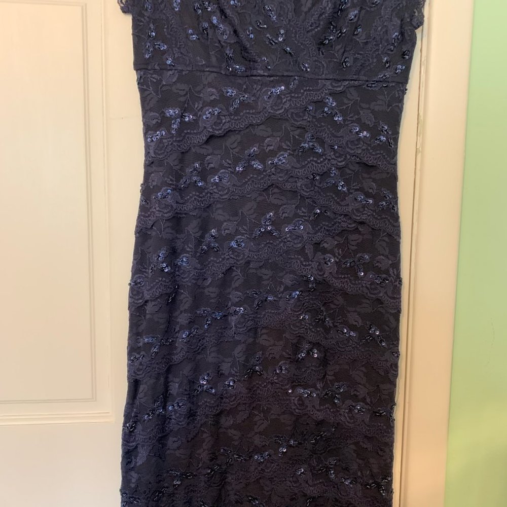 Marina Blue Lace Beaded Sequin Dress